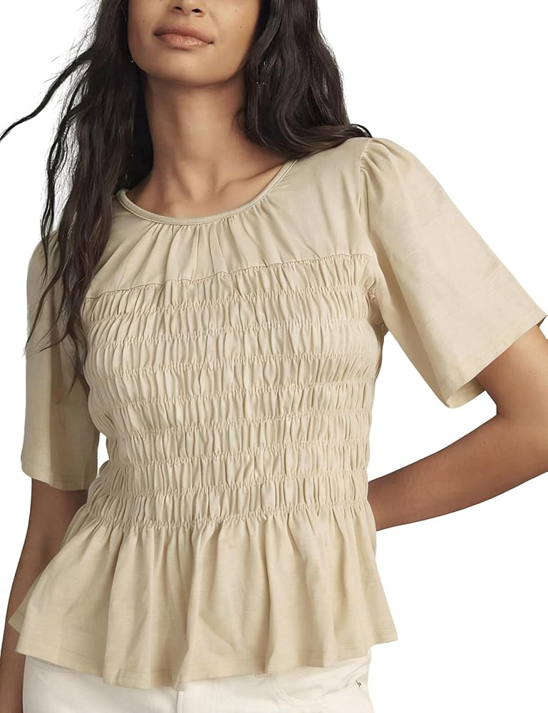 OPCAKM Babydoll Tops for Women Short Sleeve Tee Cute Peplum Blouse Summer Smocked Crewneck Shirts... | Amazon (US)