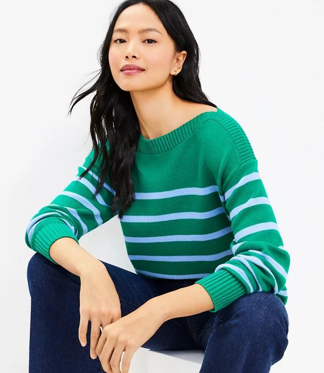 Striped Drop Shoulder Boatneck Sweater | LOFT