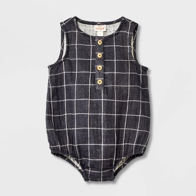 Baby Striped Gauze Tank Henley Romper - Cat & Jack™ Gray | Target