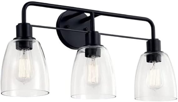 Kichler Meller 24 Inch 3 Light Vanity Light with Clear Glass in Black | Amazon (US)