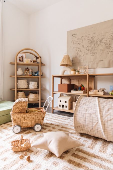 Kids room inspiration 💫 - neutral kids room, Montessori inspired room, toddler room, earthy desert kids room, west elm, article, the citizenry, arched bookshelf, gather, kids tunnel, Ollie Ella, wicker furniture, wicker toys, wooden toys 

#LTKkids #LTKunder50 #LTKfamily