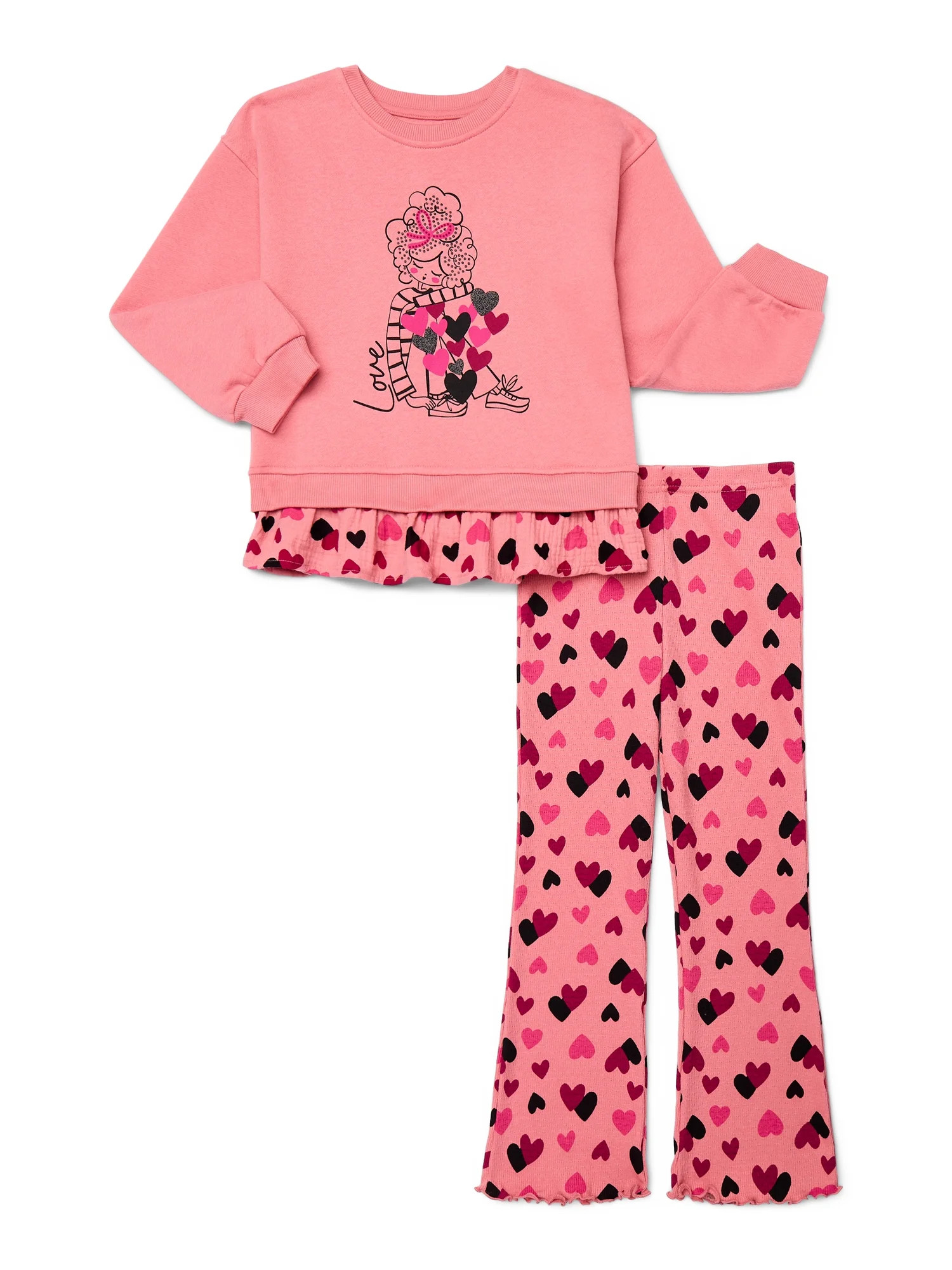 Wonder Nation Little Girls 2-Piece Sweatshirt and Flare Leggings Set, Sizes 4-10 | Walmart (US)