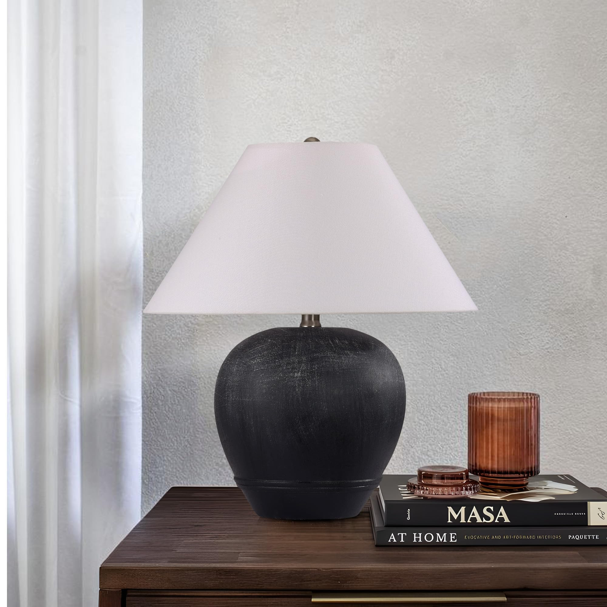 Pia Ricco 21'' Medium Size Black Glossy Ceramic Base Ceramic Basin Table Lamp for Bedroom, Living... | Amazon (US)