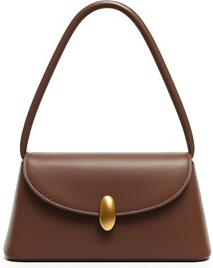 Women’s Small Brown Shoulder Bag, Vegan Leather Underarm Purse, Trendy Everyday Handbag for Goi... | Amazon (US)
