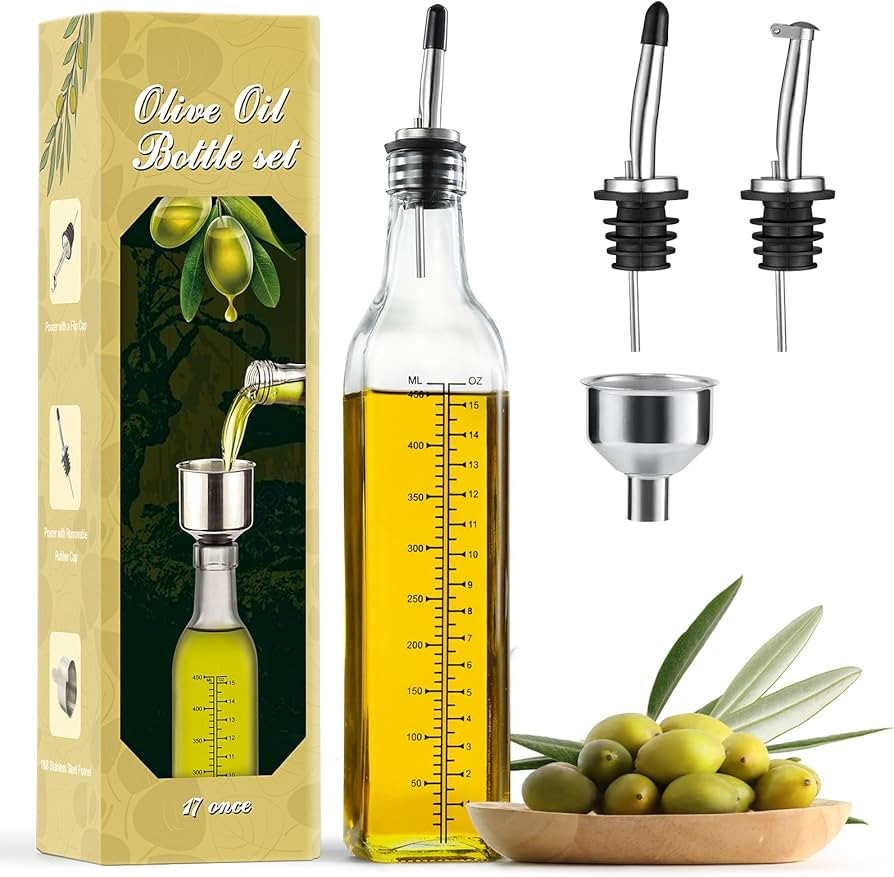 AOZITA 17oz Glass Olive Oil Dispenser Bottle - 500ml Clear -Oil & Vinegar Cruet with Pourers and ... | Amazon (US)