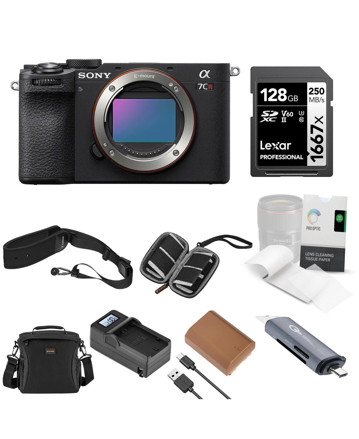 Sony Alpha a7CR Mirrorless Camera Body, Black, Bundle with Shoulder Bag, 128GB Sd Card, Card Reader, Extra Battery, Charger, Camera Strap, Tissue Pape | Macy's