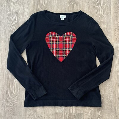 J CREW Sweater Medium Tartan Plaid Heart Black 100% Cotton Preppy Cottagecore | eBay US