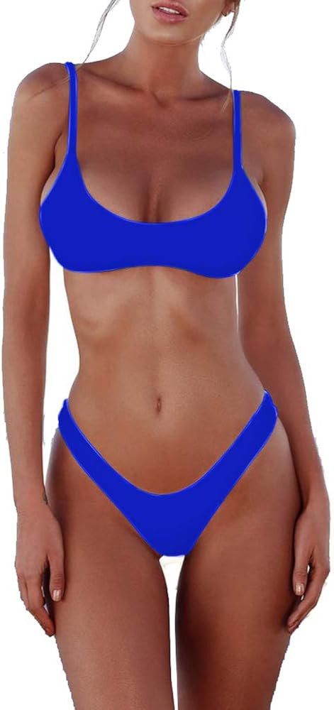 SherryDC Women's Solid Scoop Neck Push up Padded Brazilian Thong Bikini Swimsuit Bathing Suit | Amazon (US)