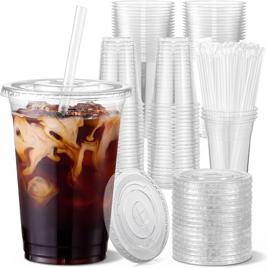 VITEVER [100 Sets - 16oz] Clear Plastic Cups with Lids and Straws, Disposable Iced Coffee Cups fo... | Amazon (US)