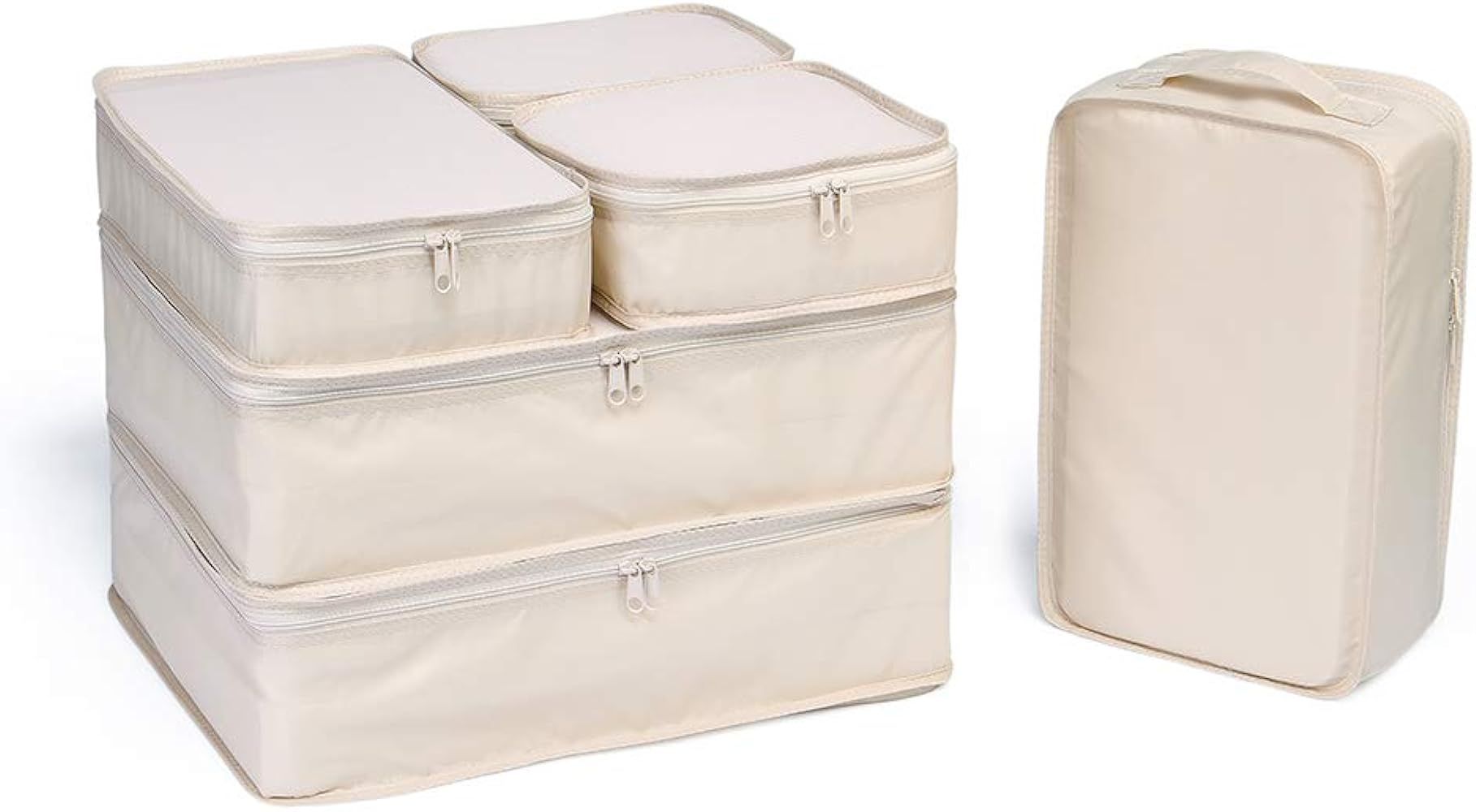 Amazon.com | JJ POWER Travel Packing Cubes, Luggage Organizers with Shoe Bag (Cream) | Packing Or... | Amazon (US)