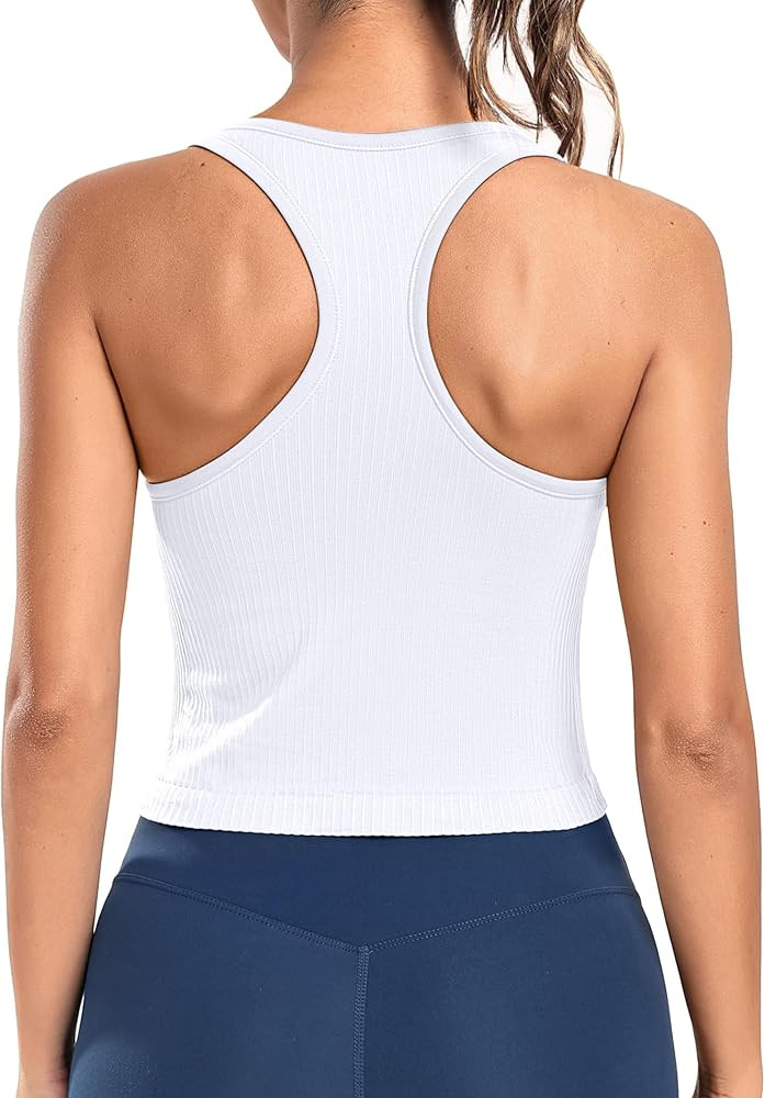 ATTRACO Workout Crop Tops for Women with Built in Bra U Neck Ribbed Seamless Yoga Tank Tight Fit | Amazon (US)