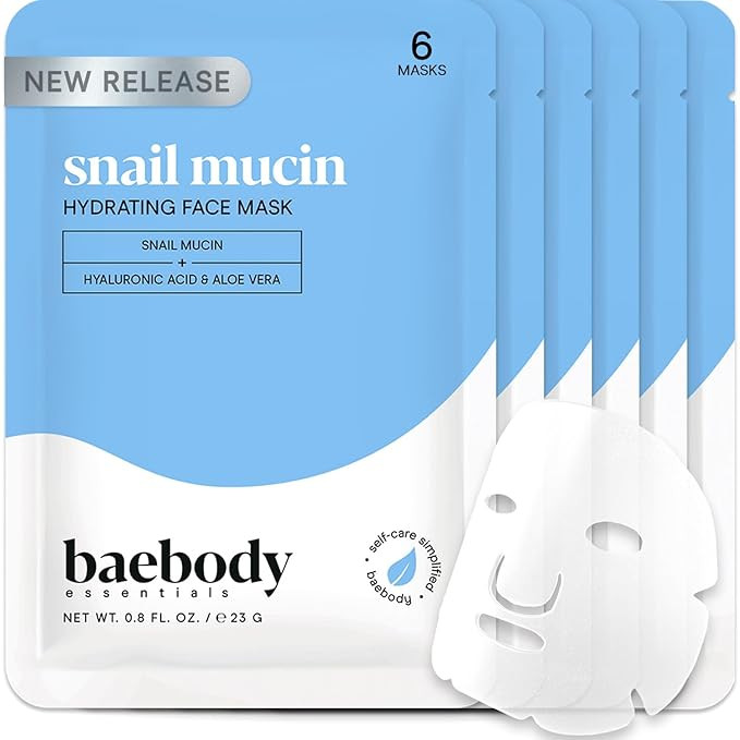 Baebody Snail Mucin Mask (6 pcs) - Hydrating Face Mask Sheet with Hyaluronic Acid - Moisturizing ... | Amazon (US)