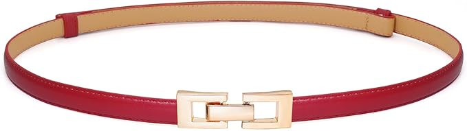 Women's Skinny Belts Thin PU Leather Waist Belt with Gold Alloy Buckle for Dresses | Amazon (US)