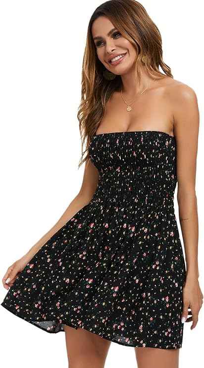 Just Quella Women's Strapless Tube Top Beach Mini Dress | Amazon (US)