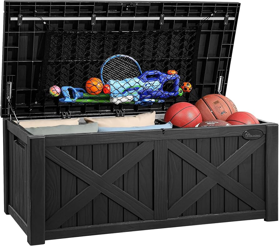YITAHOME 120 Gallon Large Deck Box w/Flexible Divider & Storage Net, Resin Outdoor Storage Boxes,... | Amazon (US)