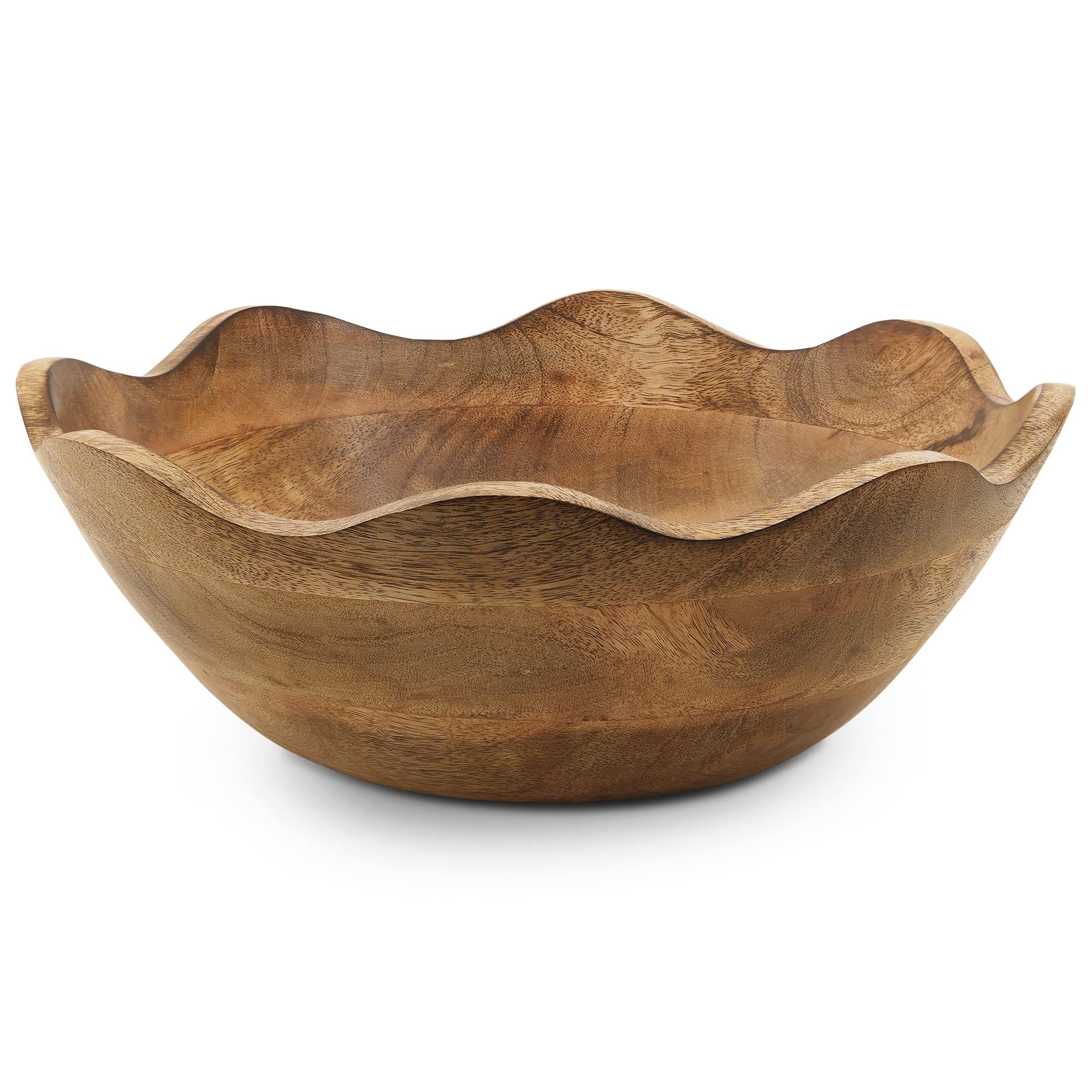 Mela Artisans Wooden Scalloped Bowl - Large, Rustic Ruffle Decorative Style - Walmart.com | Walmart (US)