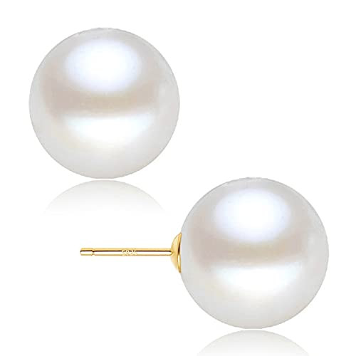 EFTKOY Big Pearl Earrings 18K Gold Plated Sterling Silver Oversized Studs White Simulated Large Pearl Earrings for Women -14mm | Amazon (US)