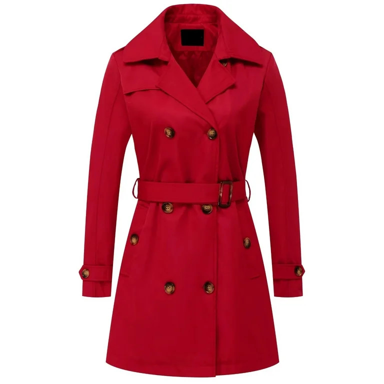 Chrisuno Women's Winter Double Breasted Trench Coat Mid Length Hooded Outwear Jacket with Pockets... | Walmart (US)