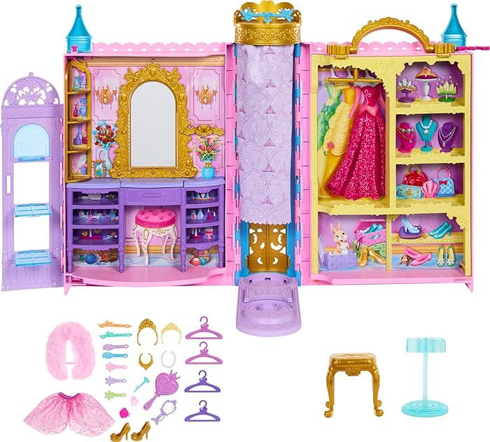 Mattel Disney Princess Toys, Ready for The Ball Closet Playset Opens to 2 Feet Wide & Includes 2 ... | Amazon (US)