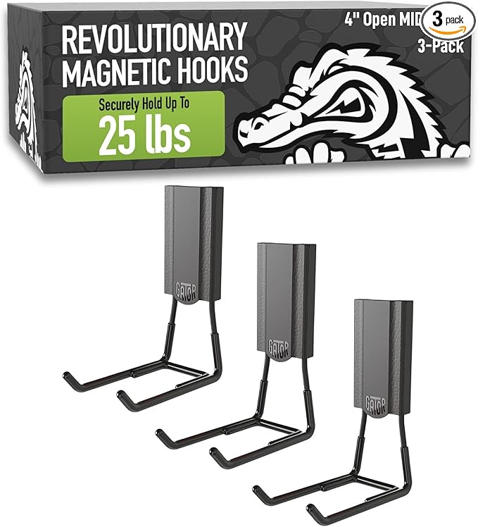 GATOR MAGNETICS MIDI 4 in Open Hooks, 25 lb Heavy Duty Magnetic Hooks for Steel Surfaces, Patente... | Amazon (US)