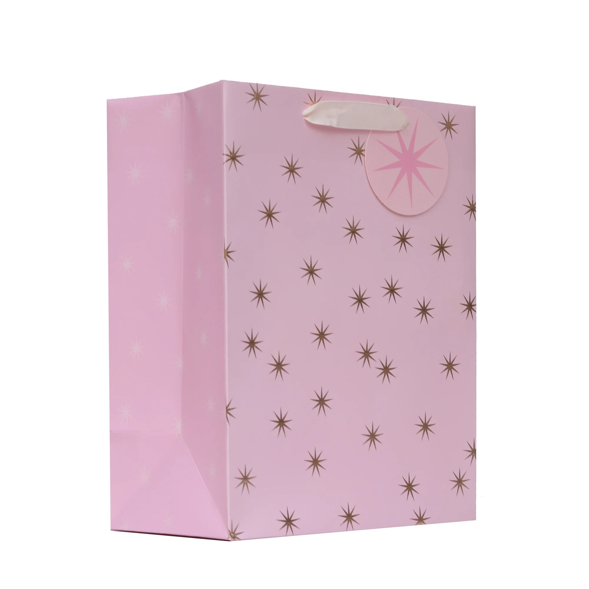 Medium Pink and Rose Gold Stars Christmas Paper Gift Bag, 7.5" x 4.5" x 9.87", by Holiday Time | Walmart (US)