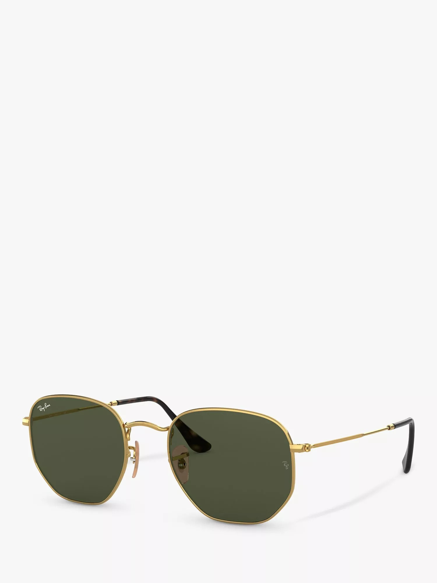 Ray-BanRB3548N Men's Hexagonal Sunglasses, Gold/Green | John Lewis (UK)