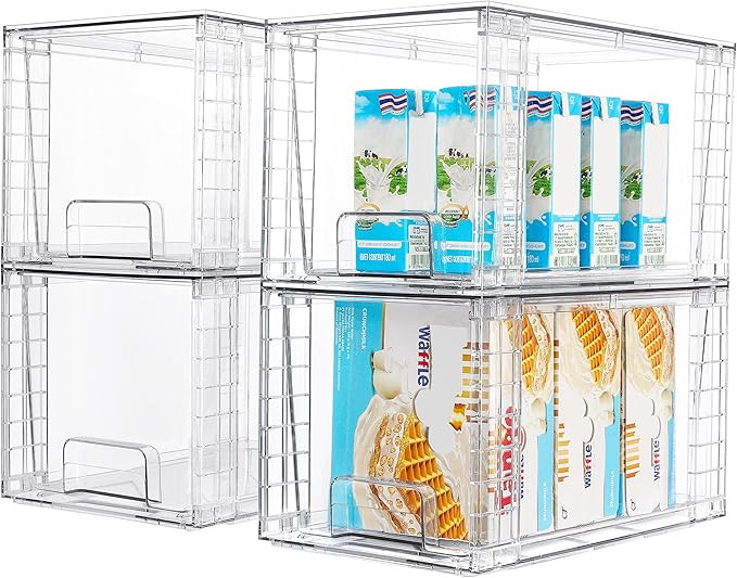 Vtopmart 4Pack Large Stackable Kitchen Pantry Storage Drawers, Clear Organizer Bins with Handles,... | Amazon (US)