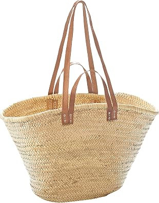 Kobolo Tasche aus Palmblatt mit Lederhenkeln 55x21x36 cm | Amazon (DE)