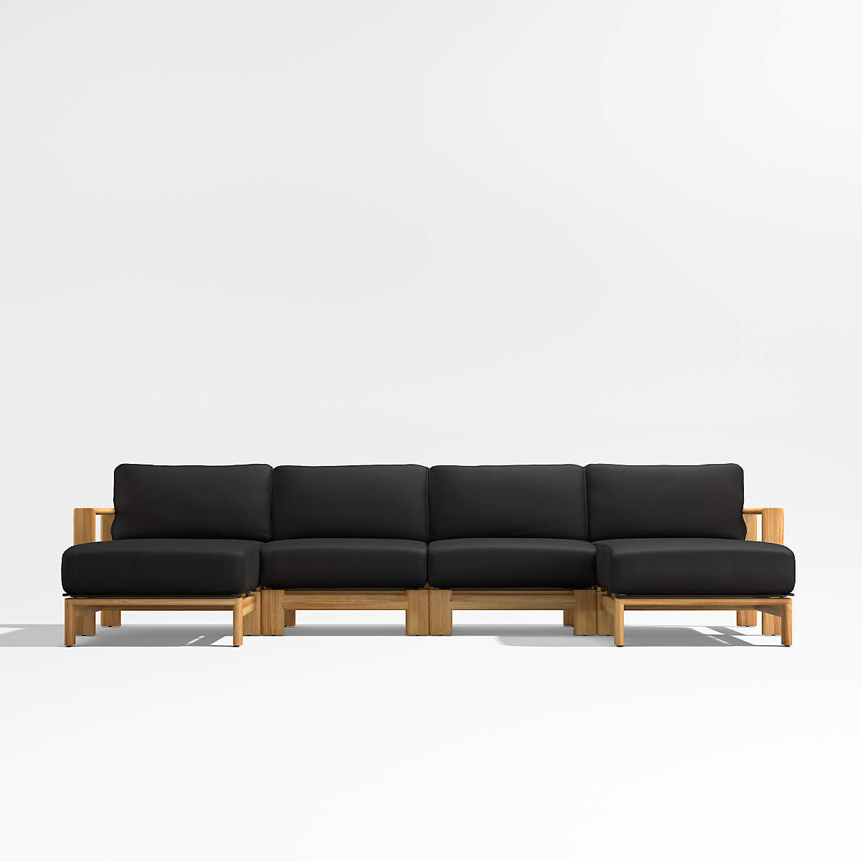 Anguilla Teak 3-Piece L-Shaped Outdoor Sectional Sofa with Black Cushions | Crate & Barrel | Crate & Barrel