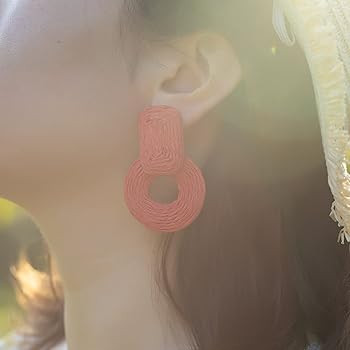 Statement Raffia Earrings Cute Boho Earrings Rattan Dangle Earrings Handmade Straw Wrap Earrings ... | Amazon (US)