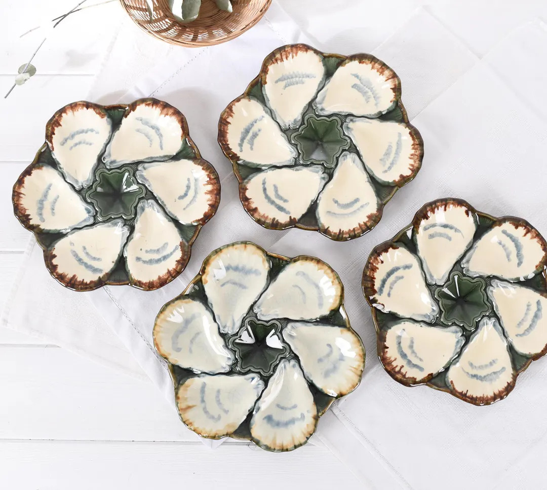 French Antiques Longchamp Oyster Plate- Rare Ironstone Terre De Fer Majolica Green- Luxury Coasta... | Etsy (US)