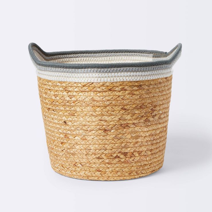 Braided Water Hyacinth Tapered Floor Basket with Coiled Rope Handles - Gray - Cloud Island™ | Target