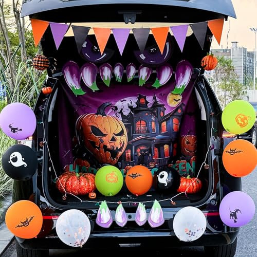 Roetyce Halloween Trunk or Treat Car Decorations Kit, Happy Halloween Car Banner Balloons Sticker LED Light, Outdoor Indoor Scary Halloween Theme Party Decorations, Halloween Decor for Archway Garage | Amazon (US)