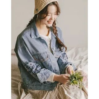 Embroidery Denim Trucker Jacket Blue - One Size | YesStyle Global