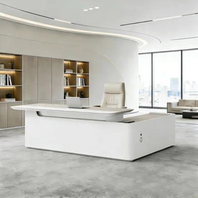 Modern L-Shaped Ergonomic Executive Desk - Multi-Functional Spacious Desktop Design | Wayfair North America