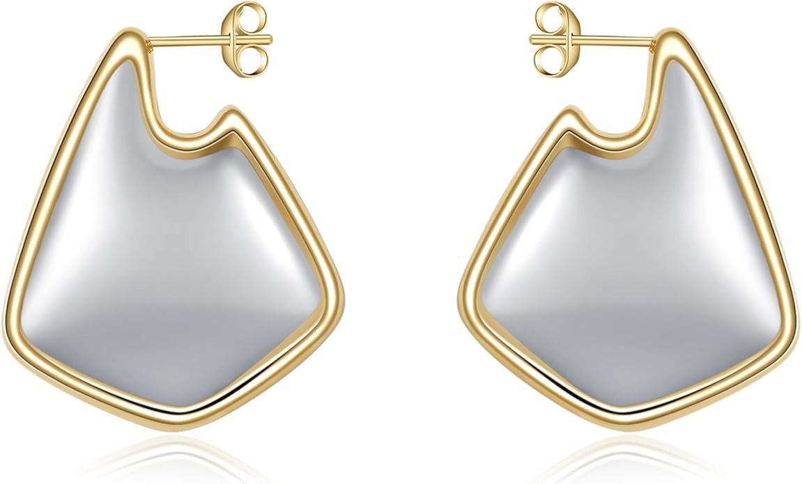 Gold Earrings for Women Trendy,Dupes Earrings Lightweight Hollow Fin Shaped 18K Gold Plated Chunk... | Amazon (US)