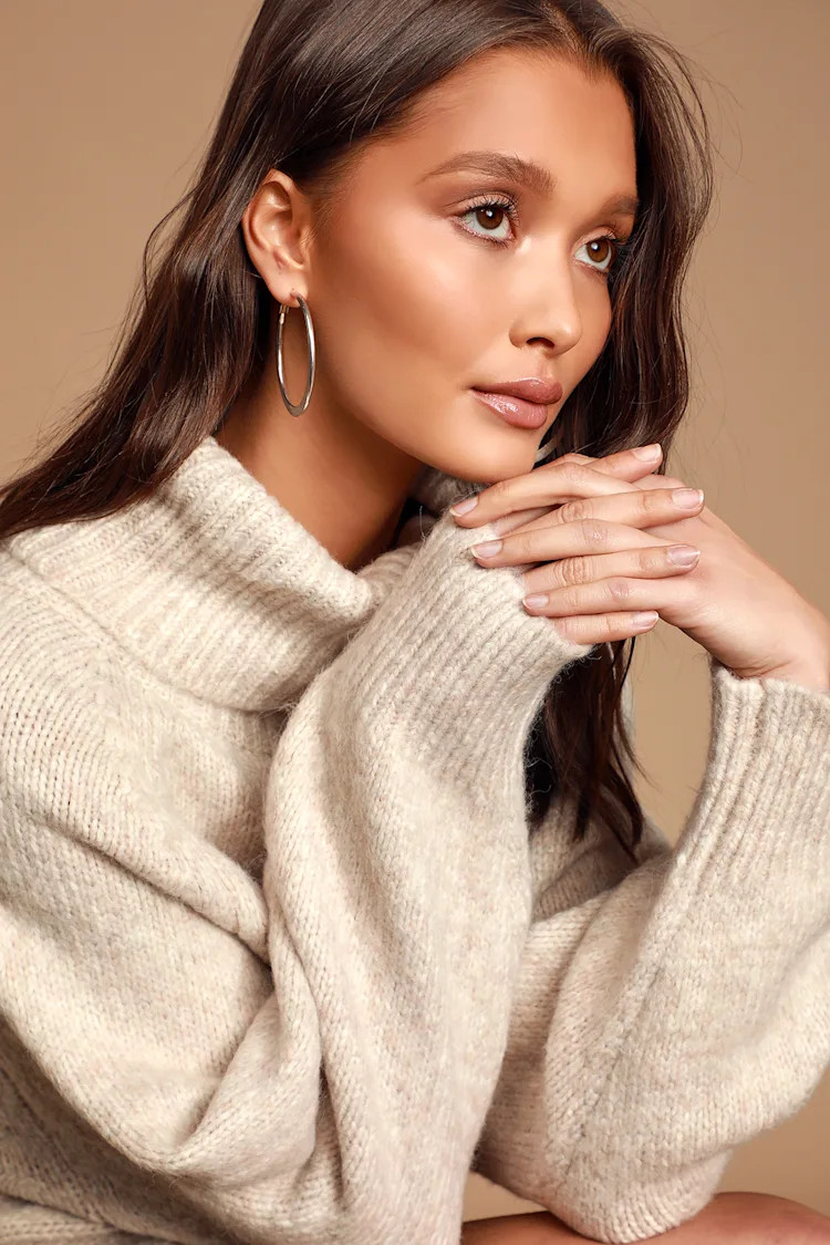 Cuddle Weather Heather Beige Turtleneck Sweater | Lulus