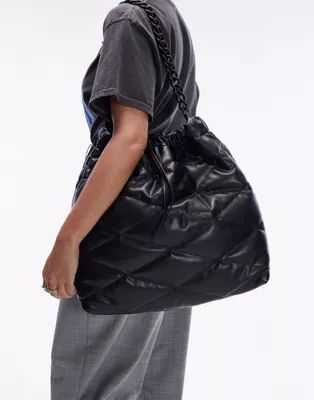 Topshop Tessa quilted matter chain tote bag in black | ASOS (Global)