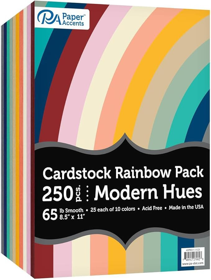 Accent Design Paper Accents Variety Pack Rainbow Cardstock 8.5" x 11" Modern Hues, 65lb Colored C... | Amazon (US)