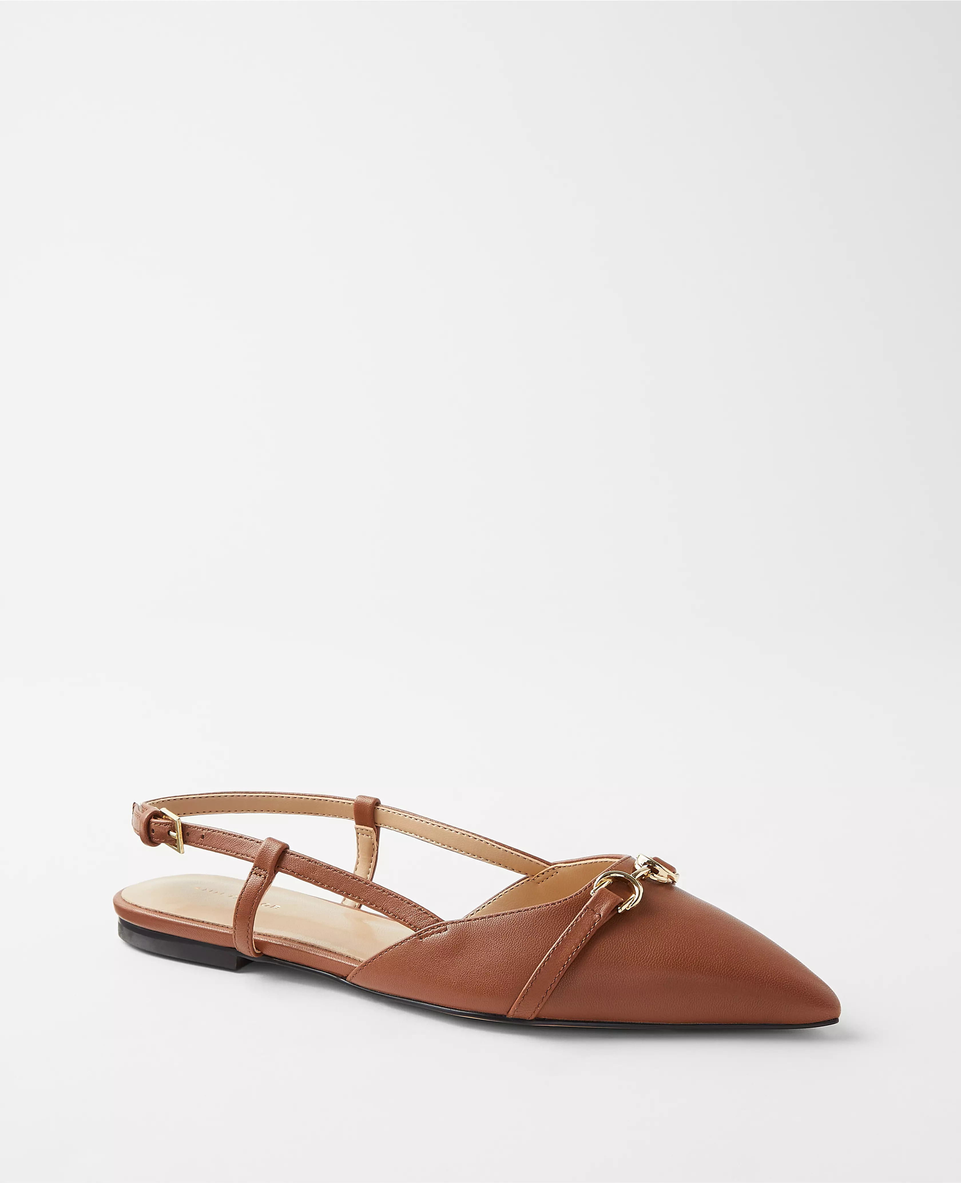 Leather Buckle Pointy Toe Slingback Flats | Ann Taylor (US)