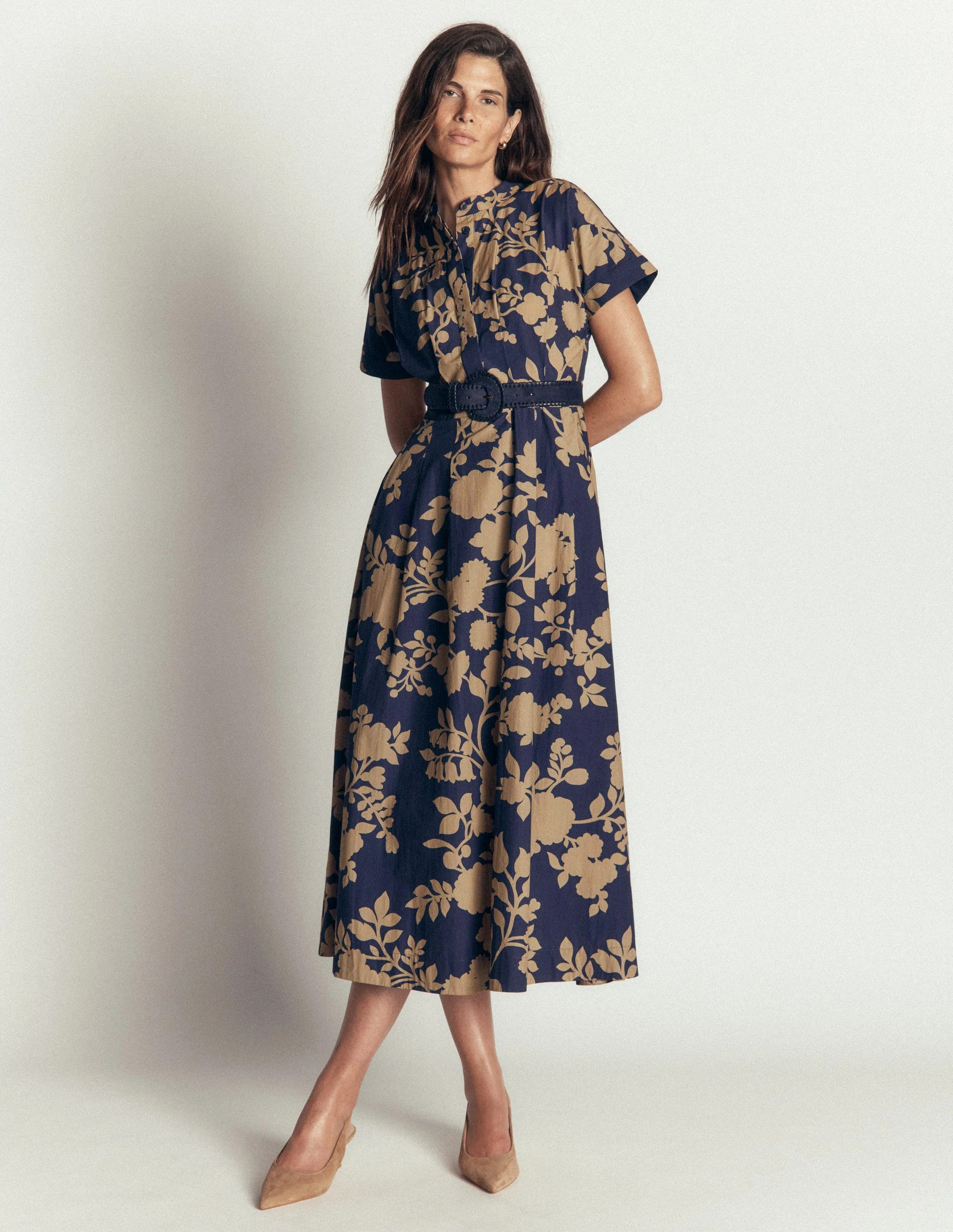 Grown On Sleeve Midi Dress-French Navy, Bouquet Breeze | Boden (US)