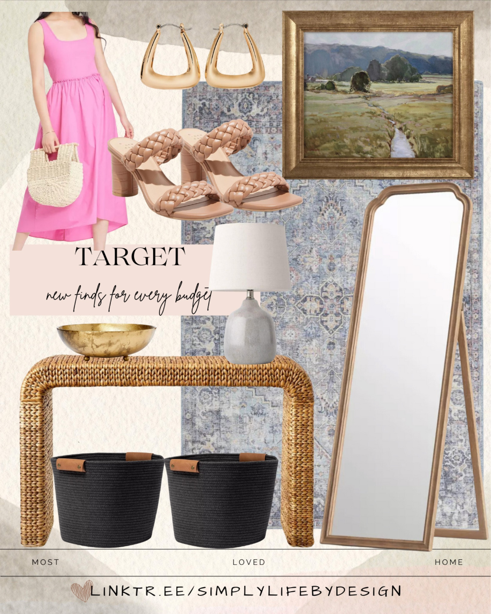 Target new releases and best selling. 

Floor mirror 
Small art
Console table 
Table lamp
Scalloped bowl 
Spring dress
Earrings
Best selling sandals 
Neutral rug 
Baskets 
#LTKMostLoved

#LTKhome #LTKSpringSale