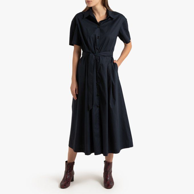 Cotton Midi Shirt Dress with Tie-Waist | La Redoute (UK)