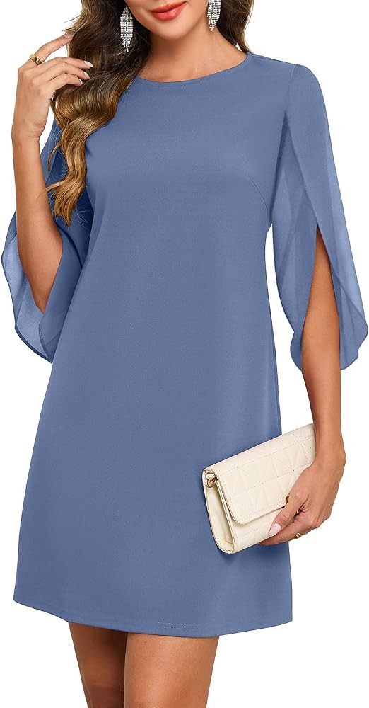 oten Women's 2026 Flutter Sleeve Cocktail Dress Crew Neck Chiffon Formal Wedding Guest Party Shor... | Amazon (US)