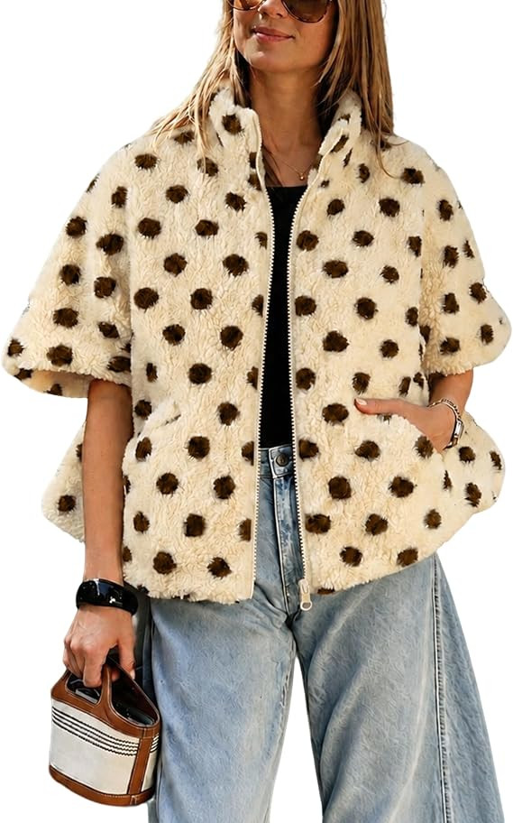 Fiona Jolin Women Polka Dot Sherpa Fleece Vest Zipper Gilets | Amazon (US)