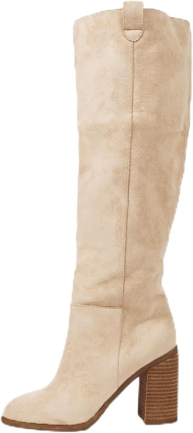 Erocalli Suede Knee High Boots Fall Tall Slouch Boot for Women Chunky Heel | Amazon (US)