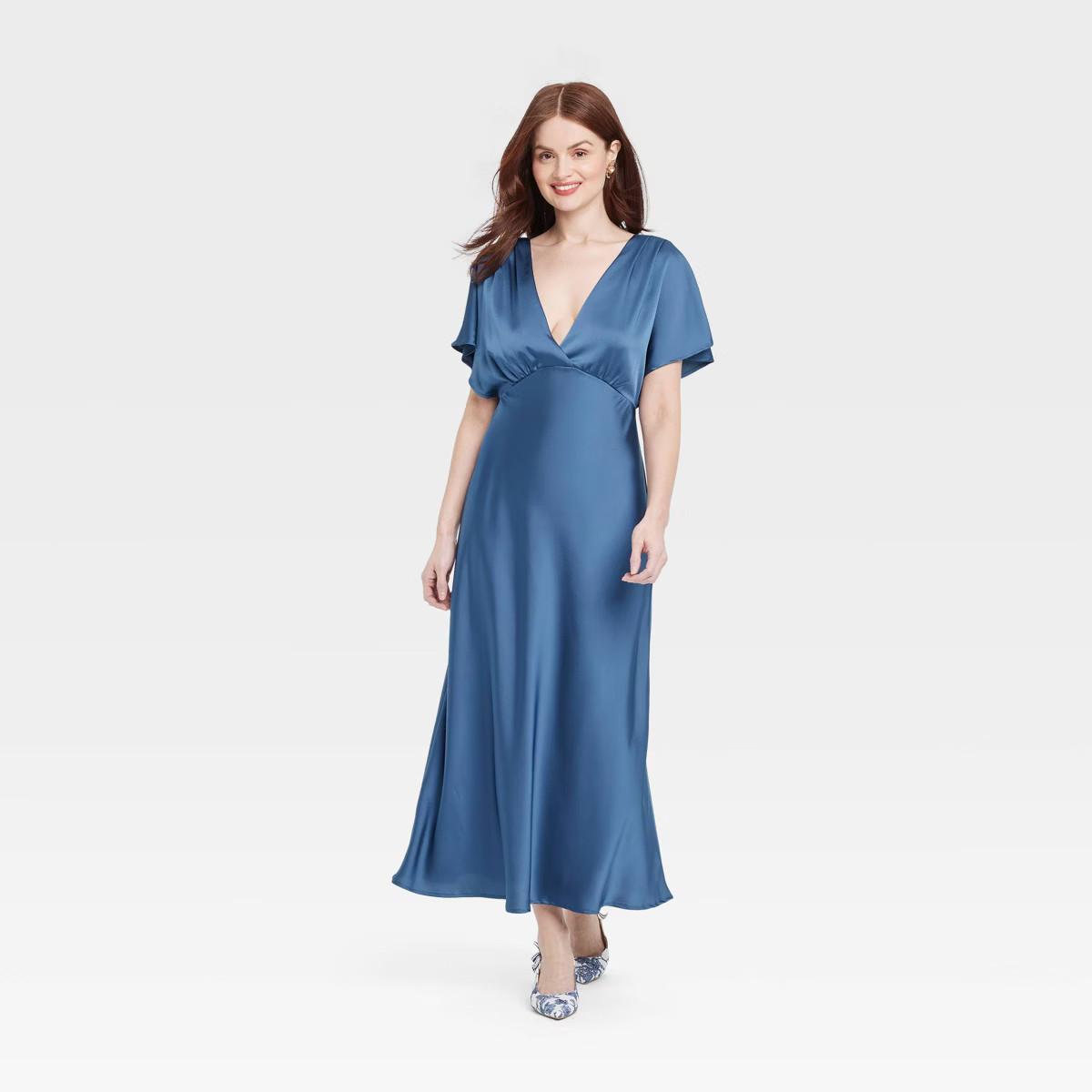 Women's Satin Flutter Short Sleeve Maxi A-Line Dress - A New Day™ | Target