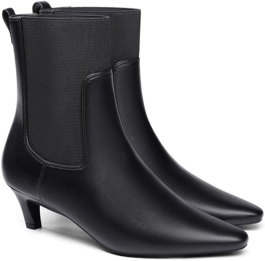 Coutgo Womens Ankle Boots Low Kitten Heel Pointed Toe Slip On Elastic Dressy Fall Winter Booties ... | Amazon (US)