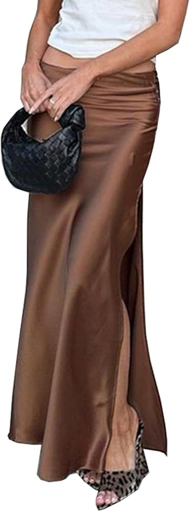 Glkaend Women's Maxi Skirt Stylish Solid Color Long Bodycon Skirt with Slit Elegant Lady Skirt | Amazon (US)