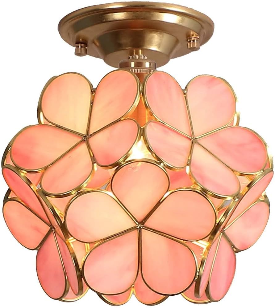 Bieye L10822 Flower Petals Tiffany Style Stained Glass Close to Ceiling Light, 8-inch Wide (Pink) | Amazon (US)